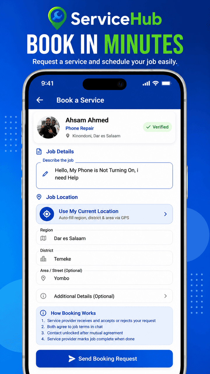 ServiceHub app — Booking screen